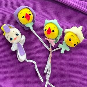 Vintage Mid Century Modern Pipe Cleaner Chenille Easter Chicks Floral Picks (4)